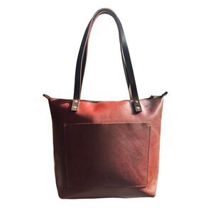 Portland leather tote large cognac brown handles